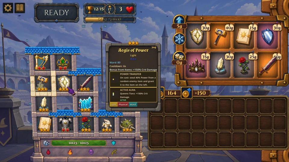 Aegis of Power's hover card beside an asymmetric Light tower.